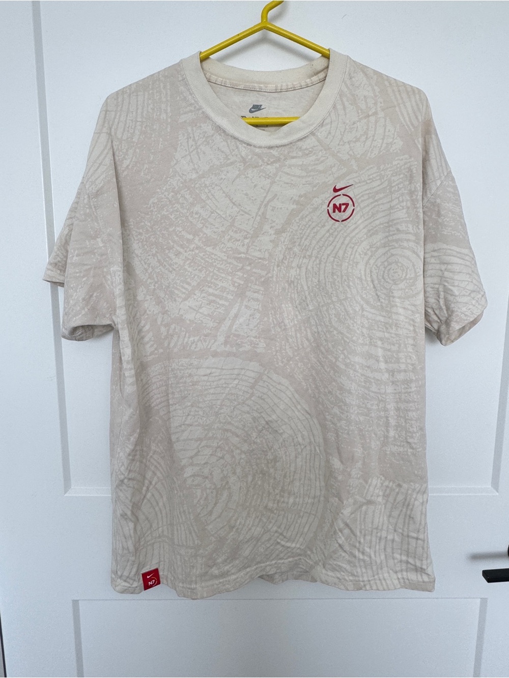 Nike Beige N7 Short Sleeve Crew T‑Shirt with Red Logo